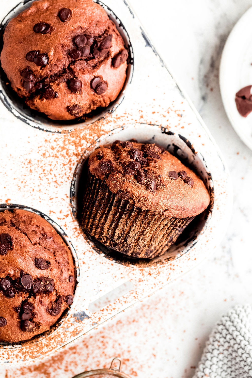 A trio of delicious choc chip muffins straight out of the oven